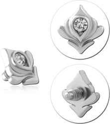 316L SURGICAL STEEL GRADE 316L INTERNAL THREADED ATTACHMENT LEAF MOTIF GREEN CENTER GEM