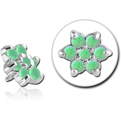 SURGICAL STEEL GRADE 316L INTERNALLY THREADED ORGANIC SYNTHETIC OPAL JEWELED FLOWER ATTACHMENT