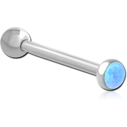 SURGICAL STEEL GRADE 316L INTERNALLY THREADED MICRO BARBELL WITH SYNTHETIC OPAL AND STEEL BALL