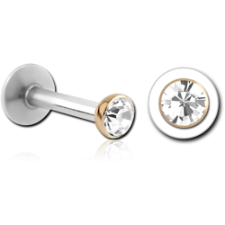 14 KARAT GOLD YELLOW JEWELED BALL WITH SURGICAL STEEL INTERNALLY THREADED MICRO LABRET PIN -FLOWER