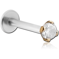 14 KARAT GOLD YELLOW JEWELED ATTACHMENT WITH SURGICAL STEEL GRADE 316L INTERNALLY THREADED MICRO LABRET PIN