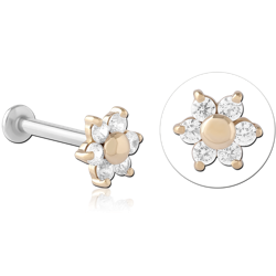 14 KARAT GOLD YELLOW JEWELED ATTACHMENT WITH SURGICAL STEEL INTERNALLY THREADED MICRO LABRET PIN