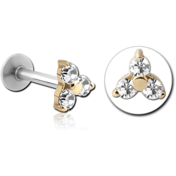 14 KARAT GOLD YELLOW JEWELED ATTACHMENT WITH SURGICAL STEEL INTERNALLY THREADED MICRO LABRET PIN