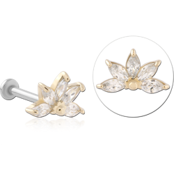 14 KARAT GOLD YELLOW JEWELED ATTACHMENT WITH SURGICAL STEEL INTERNALLY THREADED MICRO LABRET PIN