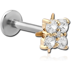 SURGICAL STEEL GRADE 316L INTERNALLY THREADED MICRO LABRET WITH 14K GOLD JEWELED - FLOWER
