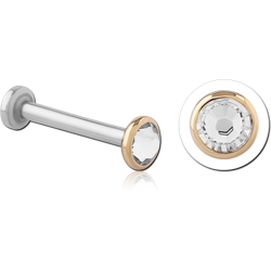 14 KARAT GOLD YELLOW JEWELED ATTACHMENT WITH SURGICAL STEEL INTERNALLY THREADED MICRO LABRET PIN