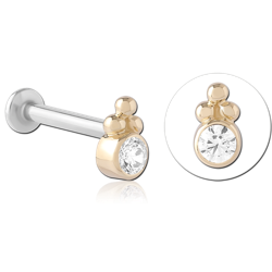 14 KARAT GOLD YELLOW JEWELED ATTACHMENT WITH SURGICAL STEEL INTERNALLY THREADED MICRO LABRET PIN