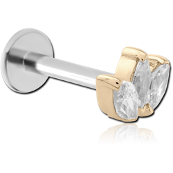 14K GOLD JEWELED ATTACHMENT WITH SURGICAL STEEL GRADE 316L INTERNALLY THREADED MICRO LABRET PIN