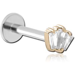 14K GOLD JEWELED ATTACHMENT WITH SURGICAL STEEL GRADE 316L INTERNALLY THREADED MICRO LABRET PIN