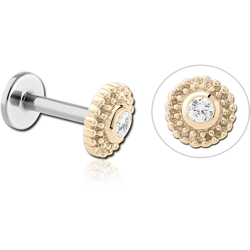 14 KARAT GOLD YELLOW JEWELED ATTACHMENT WITH SURGICAL STEEL INTERNALLY THREADED MICRO LABRET PIN
