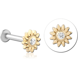 14 KARAT GOLD YELLOW JEWELED ATTACHMENT WITH SURGICAL STEEL INTERNALLY THREADED MICRO LABRET PIN