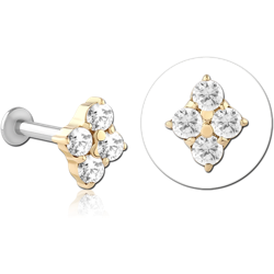 14 KARAT GOLD YELLOW JEWELED ATTACHMENT WITH SURGICAL STEEL INTERNALLY THREADED MICRO LABRET PIN