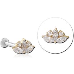 14 KARAT GOLD YELLOWJEWELED ATTACHMENT WITH SURGICAL STEEL INTERNALLY THREADED MICRO LABRET PIN