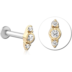 14 KARAT GOLD YELLOW JEWELED ATTACHMENT WITH SURGICAL STEEL INTERNALLY THREADED MICRO LABRET PIN