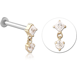 14 KARAT GOLD YELLOW JEWELED ATTACHMENT WITH SURGICAL STEEL INTERNALLY THREADED MICRO LABRET PIN