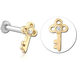 14 KARAT GOLD YELLOW JEWELED ATTACHMENT WITH SURGICAL STEEL INTERNALLY THREADED MICRO LABRET PIN
