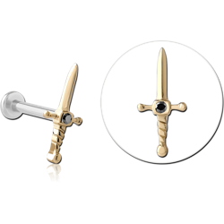 14 KARAT GOLD YELLOW JEWELED ATTACHMENT WITH SURGICAL STEEL INTERNALLY THREADED MICRO LABRET PIN