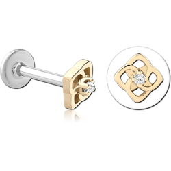 14 KARAT GOLD YELLOW JEWELED ATTACHMENT WITH SURGICAL STEEL INTERNALLY THREADED MICRO LABRET PIN