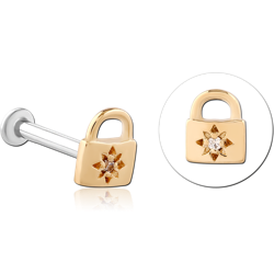 14 KARAT GOLD YELLOW JEWELED ATTACHMENT WITH SURGICAL STEEL INTERNALLY THREADED MICRO LABRET PIN