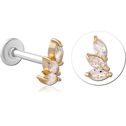 14 KARAT GOLD YELLOW JEWELED ATTACHMENT WITH SURGICAL STEEL INTERNALLY THREADED MICRO LABRET PIN
