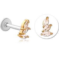 14K GOLD JEWELED ATTACHMENT WITH 	SURGICAL STEEL GRADE 316L INTERNALLY THREADED MICRO LABRET PIN -LEFT