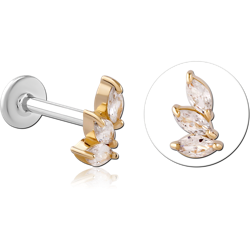 14K GOLD JEWELED ATTACHMENT WITH 	SURGICAL STEEL GRADE 316L INTERNALLY THREADED MICRO LABRET PIN - RIGHT