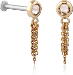 14 KARAT GOLD YELLOW JEWELED ATTACHMENT WITH SURGICAL STEEL INTERNALLY THREADED MICRO LABRET PIN