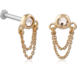 14 KARAT GOLD YELLOW JEWELED ATTACHMENT WITH SURGICAL STEEL INTERNALLY THREADED MICRO LABRET PIN