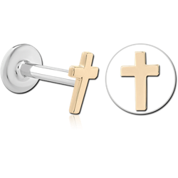 14 KARAT GOLD YELLOW ATTACHMENT WITH SURGICAL STEEL INTERNALLY THREADED MICRO LABRET PIN