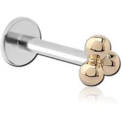 14K GOLD ATTACHMENT WITH SURGICAL STEEL GRADE 316L INTERNALLY THREADED MICRO LABRET PIN