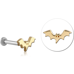 14 KARAT GOLD YELLOW ATTACHMENT WITH SURGICAL STEEL INTERNALLY THREADED MICRO LABRET PIN - BAT LEFT