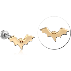 14 KARAT GOLD YELLOW ATTACHMENT WITH SURGICAL STEEL INTERNALLY THREADED MICRO LABRET PIN - BAT RIGHT