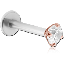 14 KARAT ROSE GOLD JEWELED ATTACHMENT WITH SURGICAL STEEL GRADE 316L INTERNALLY THREADED MICRO LABRET PIN