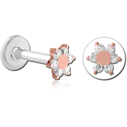 14 KARAT ROSE GOLD JEWELED ATTACHMENT WITH SURGICAL STEEL GRADE 316L INTERNALLY THREADED MICRO LABRET PIN