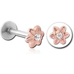 14 KARAT ROSE GOLD JEWELED ATTACHMENT WITH SURGICAL STEEL GRADE 316L INTERNALLY THREADED MICRO LABRET PIN INTERNALLY THREADED MICRO LABRET PIN