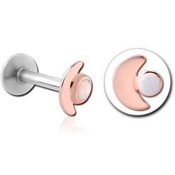 14K ROSE GOLD SYNTHETIC OPAL  JEWELED ATTACHMENT WITH SURGICAL STEEL GRADE 316L INTERNALLY THREADED MICRO LABRET PIN