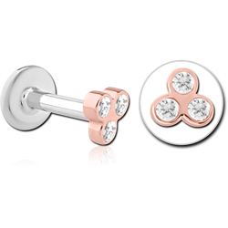 14K ROSE GOLD JEWELED ATTACHMENT WITH SURGICAL STEEL GRADE 316L INTERNALLY THREADED MICRO LABRET PIN -FLOWER