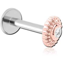 14K ROSE GOLD JEWELED ATTACHMENT WITH SURGICAL STEEL GRADE 316L INTERNALLY THREADED MICRO LABRET PIN