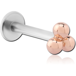 14 KARAT ROSE GOLD ATTACHMENT WITH SURGICAL STEEL GRADE 316L INTERNALLY THREADED MICRO LABRET PIN