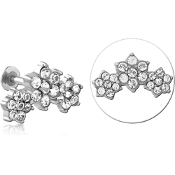 SURGICAL STEEL GRADE 316L INTERNALLY THREADED JEWELED MICRO LABRET - FLOWER