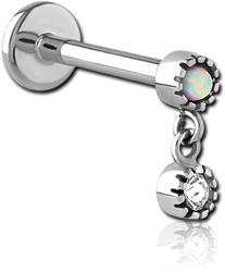 SURGICAL STEEL GRADE 316L INTERNALLY THREADED SYNTHETIC OPAL JEWELED MICRO LABRET