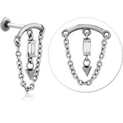 SURGICAL STEEL GRADE 316L INTERNALLY THREADED JEWELED MICRO LABRET WITH CHAIN