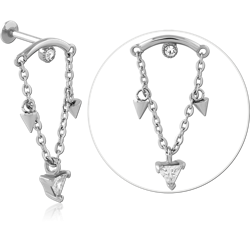 SURGICAL STEEL GRADE 316L INTERNALLY THREADED JEWELED MICRO LABRET WITH CHAIN