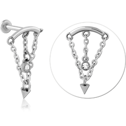 SURGICAL STEEL GRADE 316L INTERNALLY THREADED JEWELED MICRO LABRET WITH CHAIN