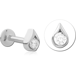 SURGICAL STEEL GRADE 316L INTERNAL LABRET FLAT BACK TEARDROP BEZEL CLEAR GEM