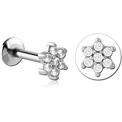 SURGICAL STEEL GRADE 316L INTERNALLY THREADED JEWELED MICRO LABRET-FLOWER