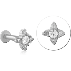 SURGICAL STEEL GRADE 316L INTERNALLY THREADED JEWELED MICRO LABRET  - SQUARE