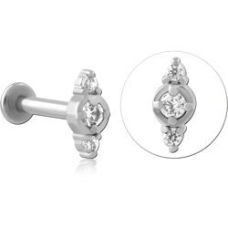 SURGICAL STEEL GRADE 316L INTERNALLY THREADED JEWELED MICRO LABRET - TRIPLE