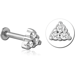 SURGICAL STEEL GRADE 316L INTERNALLY THREADED JEWELED MICRO LABRET  - TRIANGLE