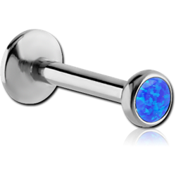SURGICAL STEEL GRADE 316L INTERNALLY THREADED LABRET WITH ORGANIC SYNTHETIC OPAL JEWELED DISC
